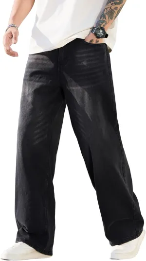 Mens Baggy Jeans with Cargo Pockets Goth Steampunk Y2k Wide Leg Denim Pants Skater Streetwear