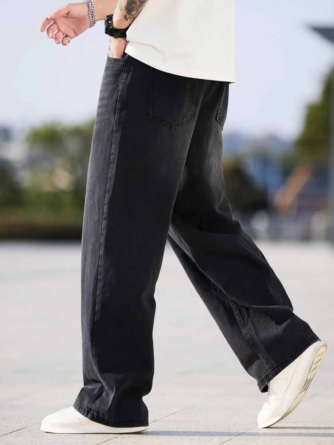 Mens Baggy Jeans with Cargo Pockets Goth Steampunk Y2k Wide Leg Denim Pants Skater Streetwear