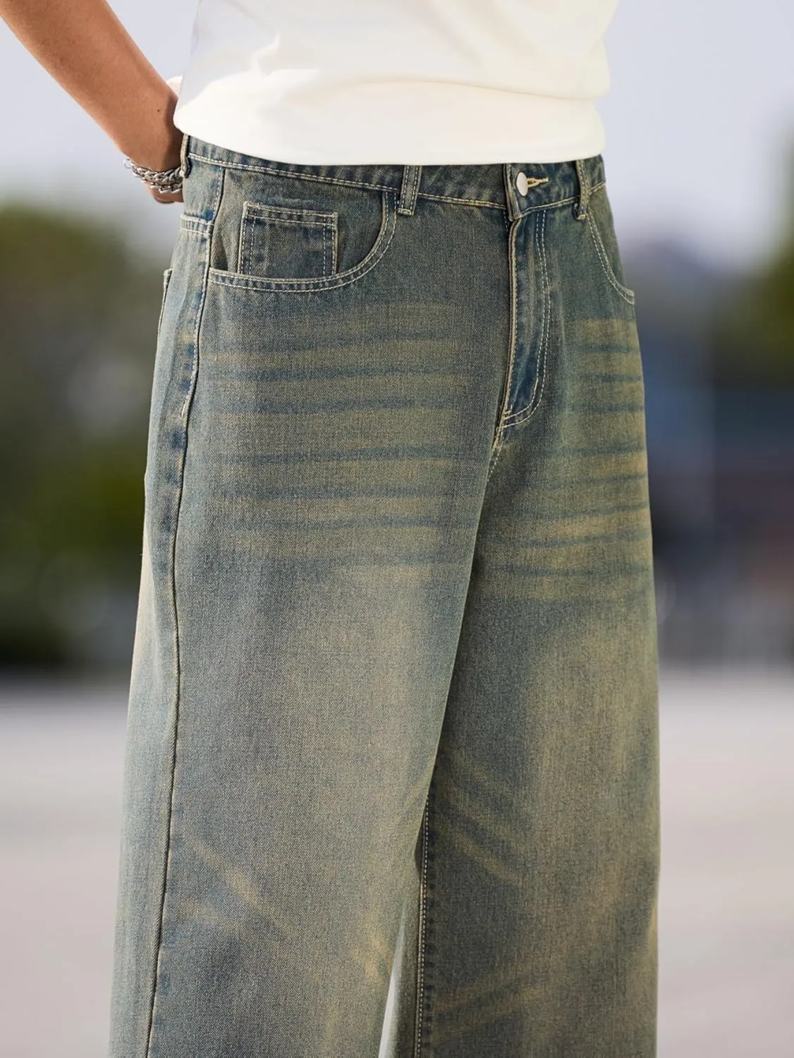 Mens Baggy Jeans with Cargo Pockets Goth Steampunk Y2k Wide Leg Denim Pants Skater Streetwear