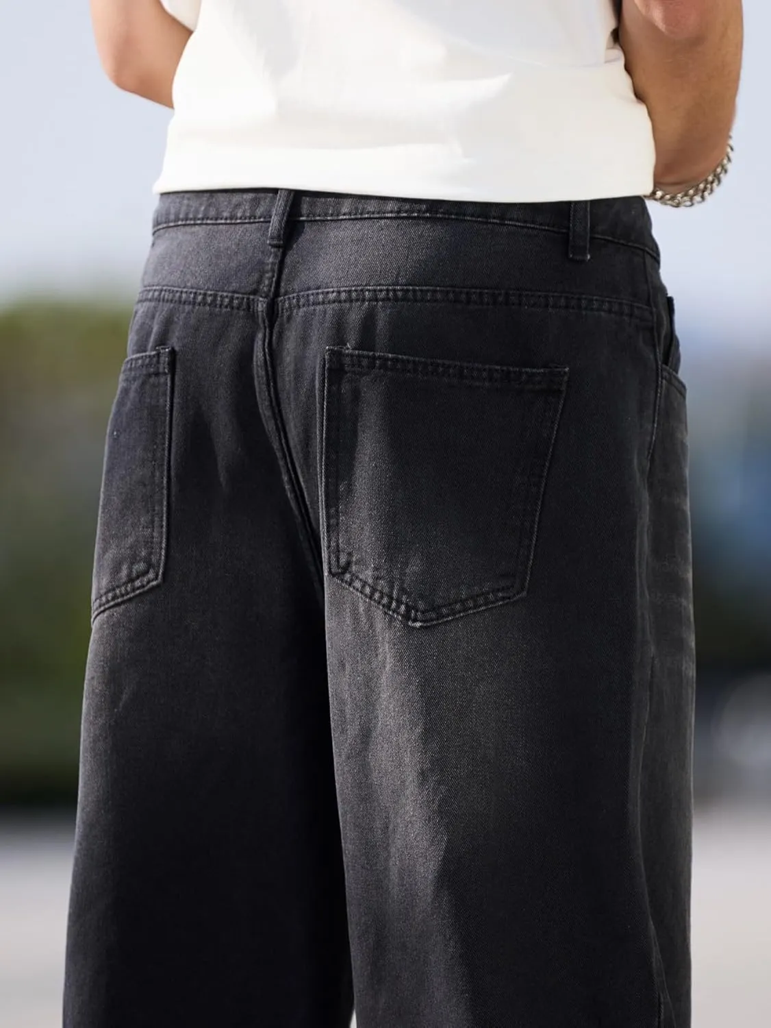 Mens Baggy Jeans with Cargo Pockets Goth Steampunk Y2k Wide Leg Denim Pants Skater Streetwear