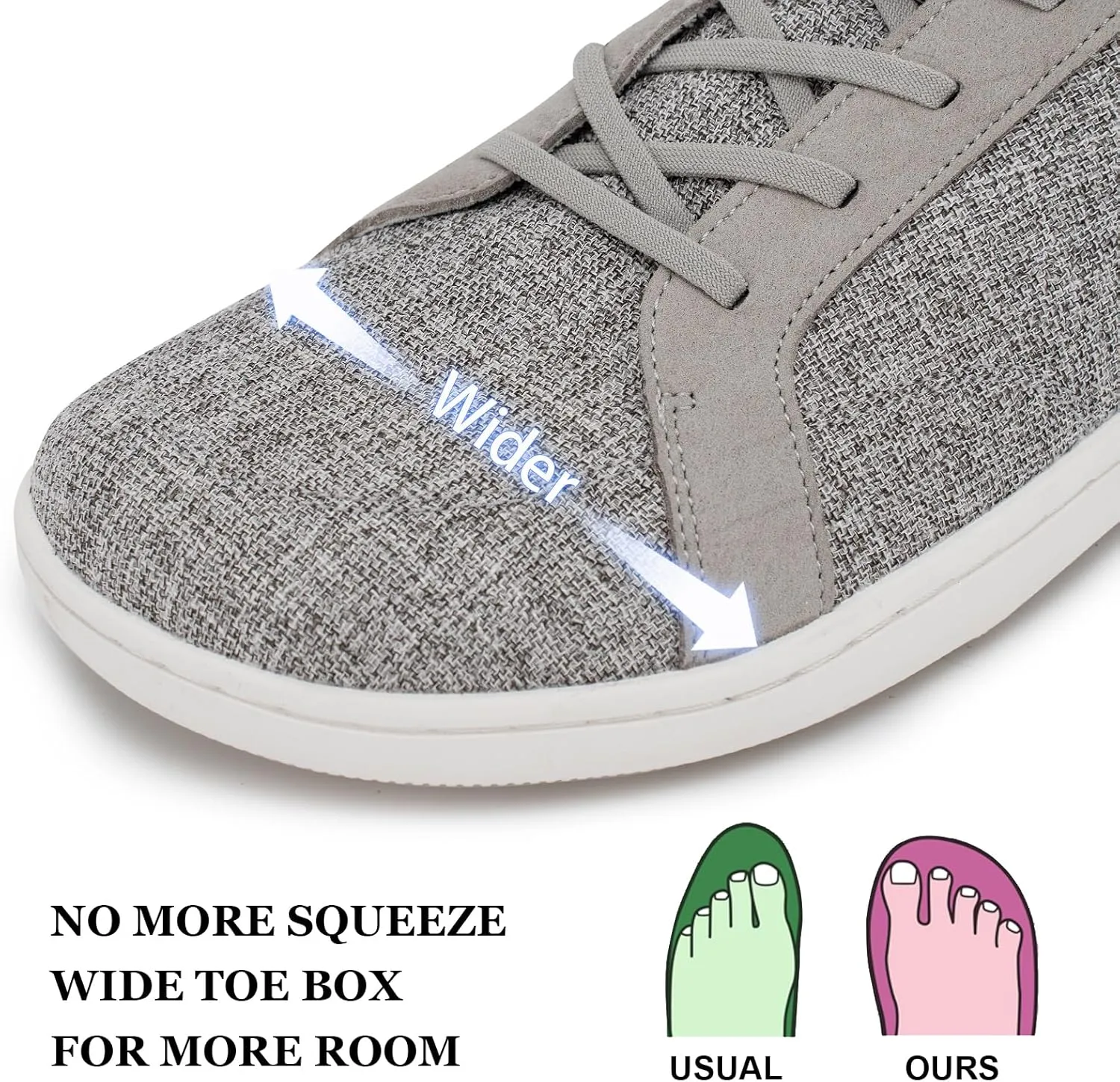 Men's Barefoot Wide Toe Box Shoes - Minimalist Barefoot Shoes with Zero Drop Sole Extra Wide Slip on Walking Shoes for Men