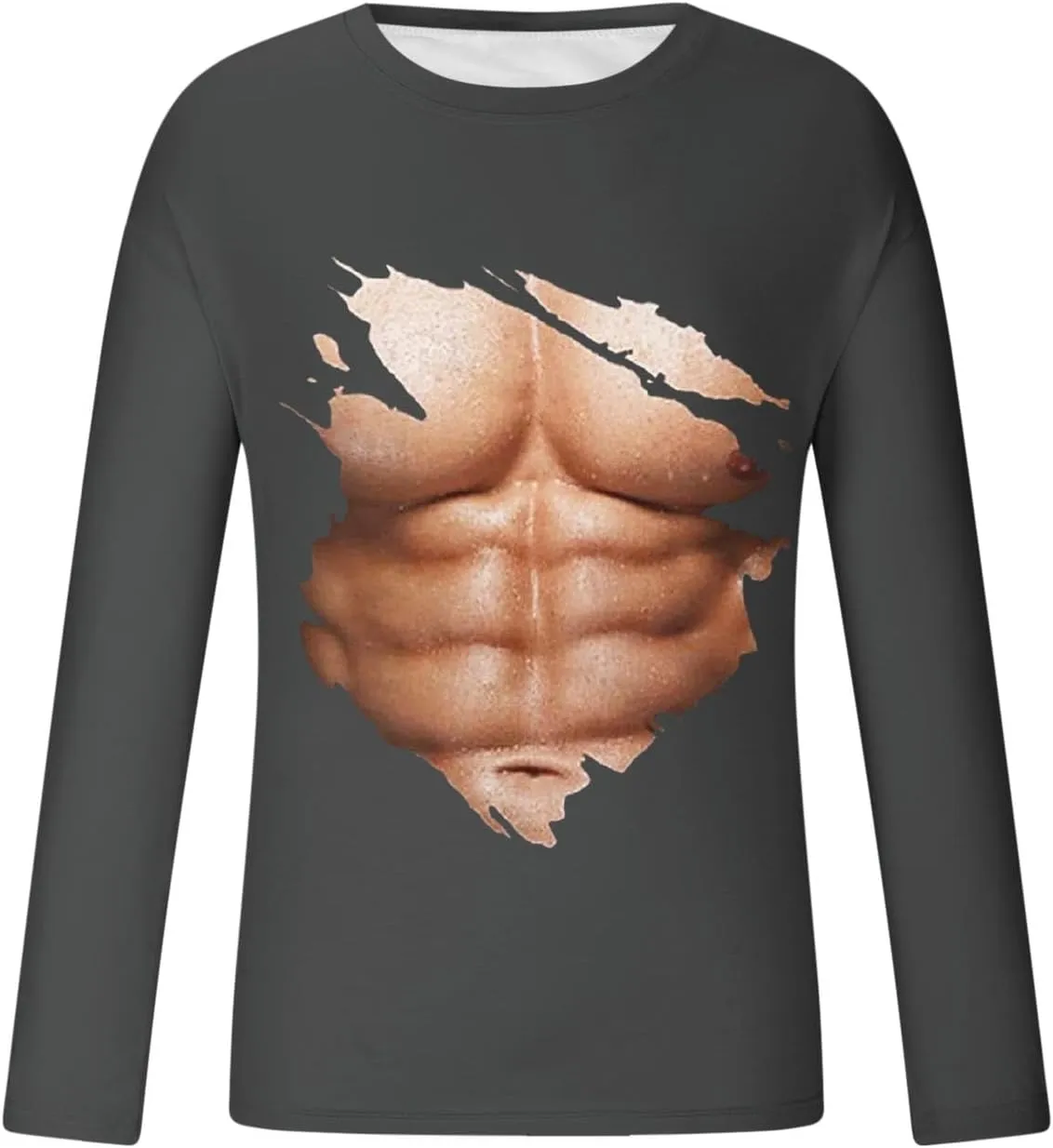 Mens Big and Tall Long Sleeve Shirts Casual Stylish 3D Muscle Graphic Tee Shirts Loose Fitness Sport Pullover Top