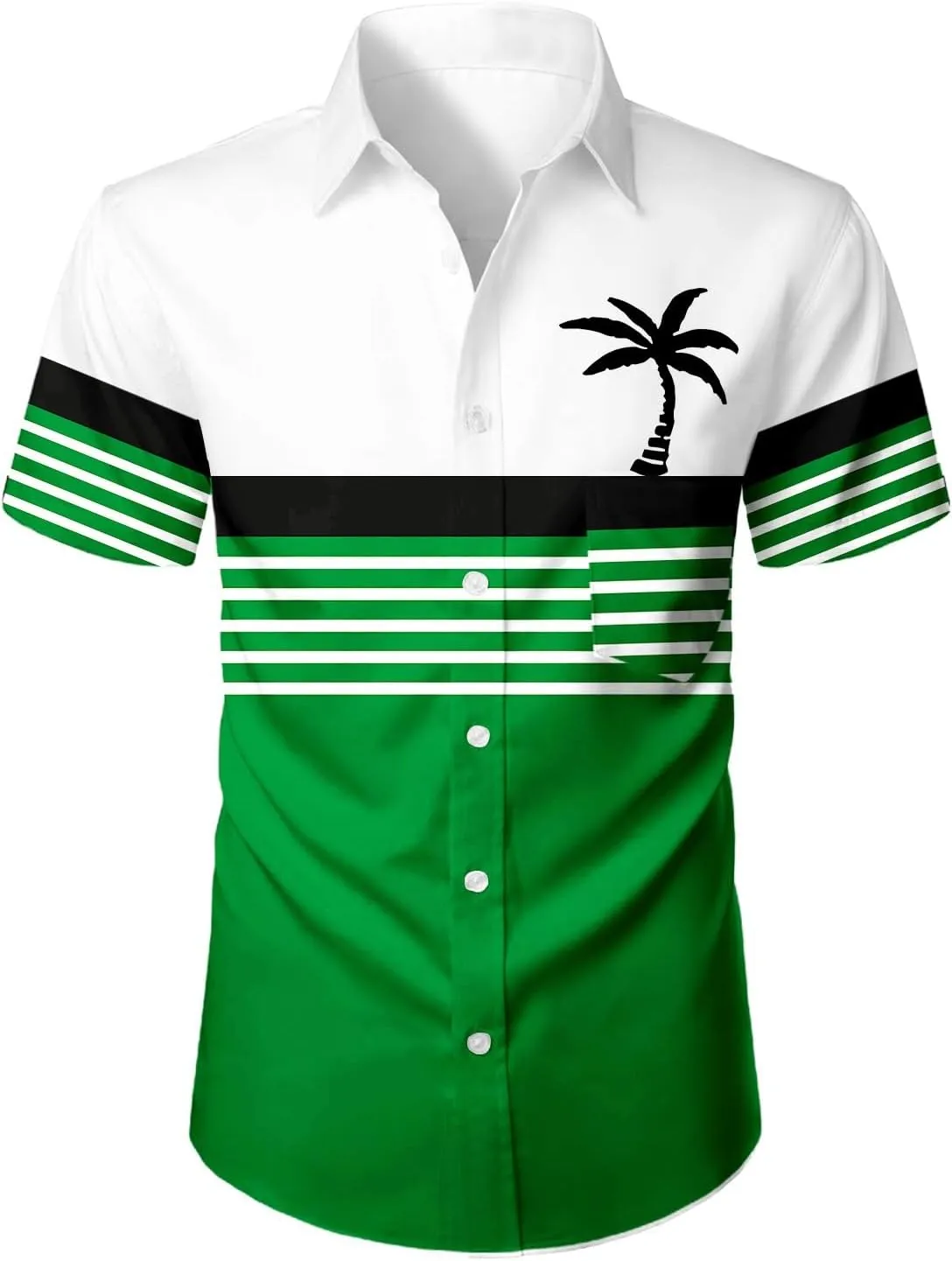 Men's Button Down Short Sleeve Tops Coconut Tree Print Beachwear Striped Shirts Hawaiian Shirt Casual Collar Neck Top