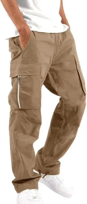 Men's Cargo Tactical Pants Hat Multi Woven Pocket Foot Rope Solid Pants Street Cargo Tie Cargo Pockets Casual