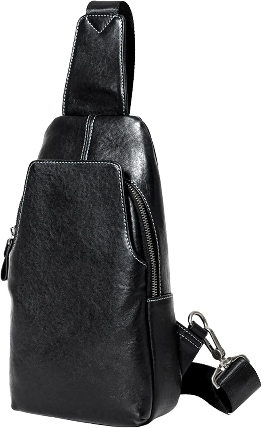 Men's Casual Daypack Genuine Leather Chest Sling Bag Classic Multi-Pocket Shoulder Bags for Outdoor Travel Cycling (Black)