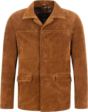 Men's Classic Collar Cow Suede Leather Box Button Fashion Coat Jacket Brant 7742 (XXL, Brown)