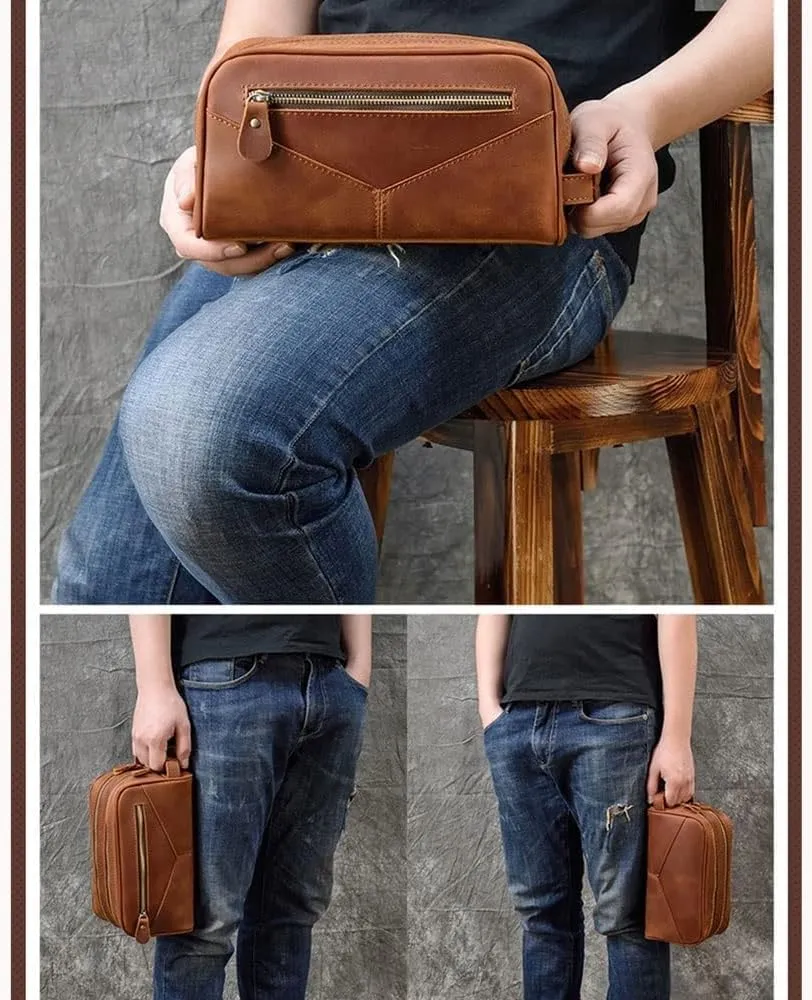 Mens Clutch Bag Handbag Genuine Leather Purse Zipper Long Wallet Business Large Hand Clutch Phone Holder
