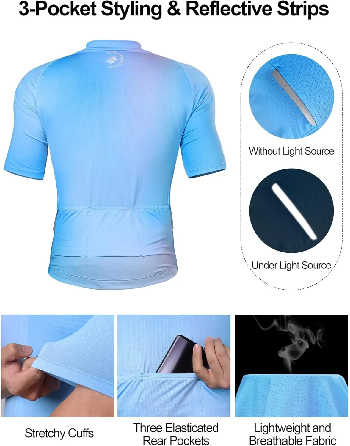 Men's Cycling Jersey Breathable Lightweight Short Sleeve Elastic Pro Road Bike Shirt Full Zip