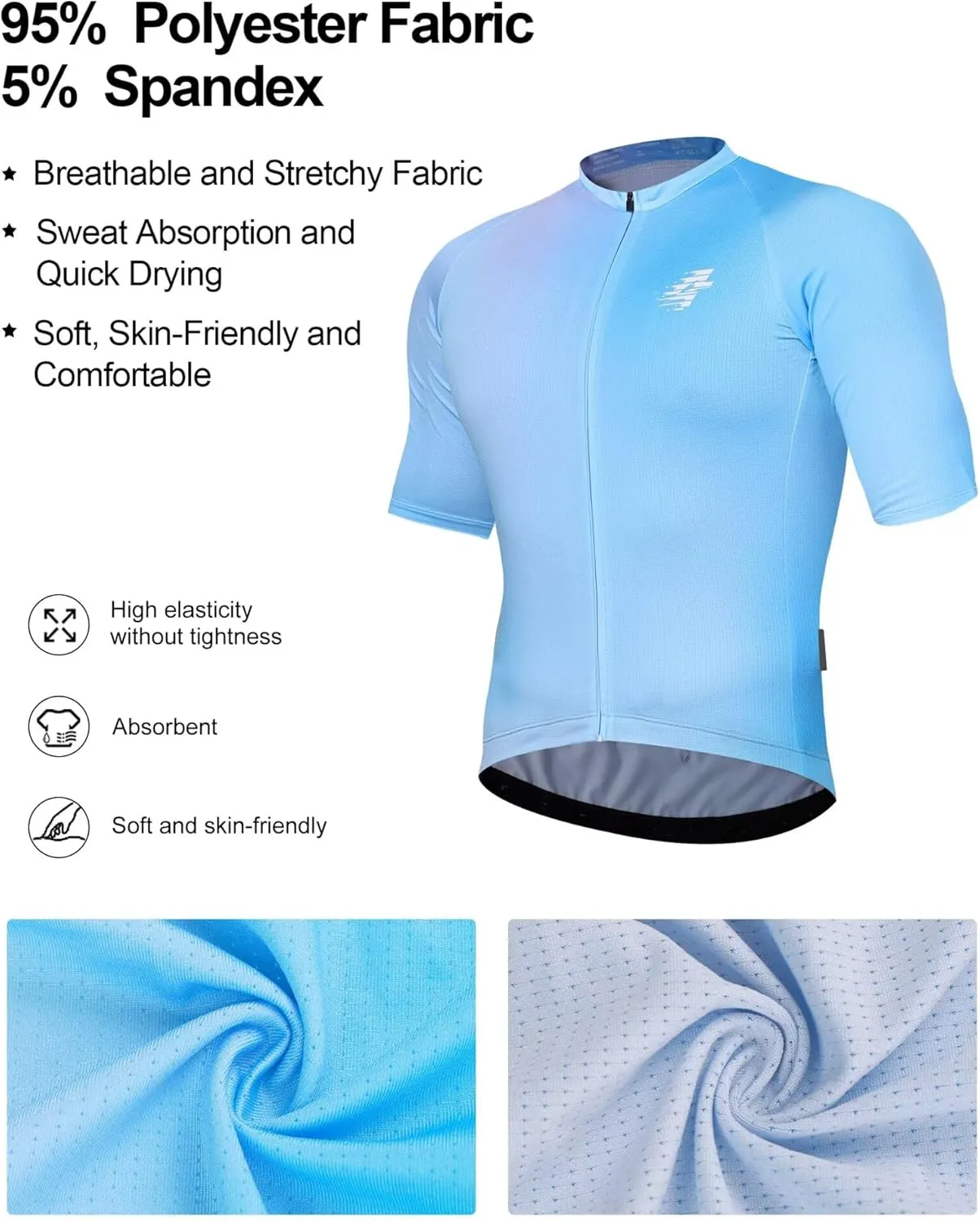 Men's Cycling Jersey Breathable Lightweight Short Sleeve Elastic Pro Road Bike Shirt Full Zip
