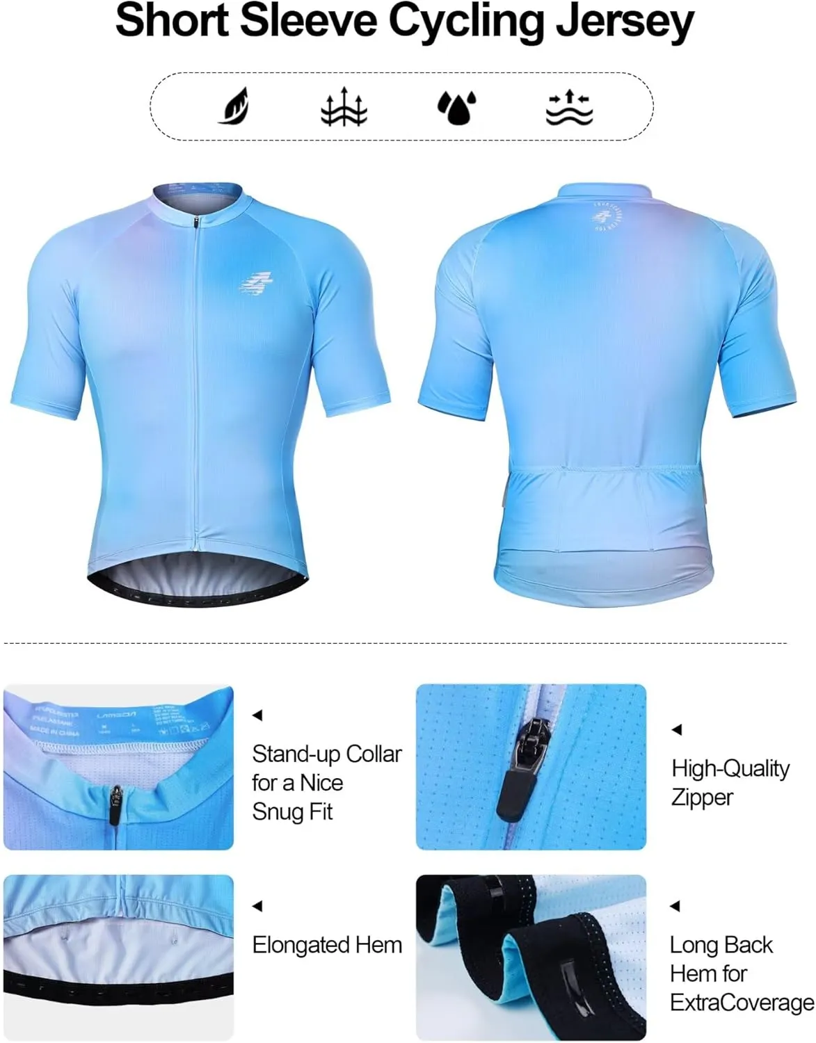 Men's Cycling Jersey Breathable Lightweight Short Sleeve Elastic Pro Road Bike Shirt Full Zip