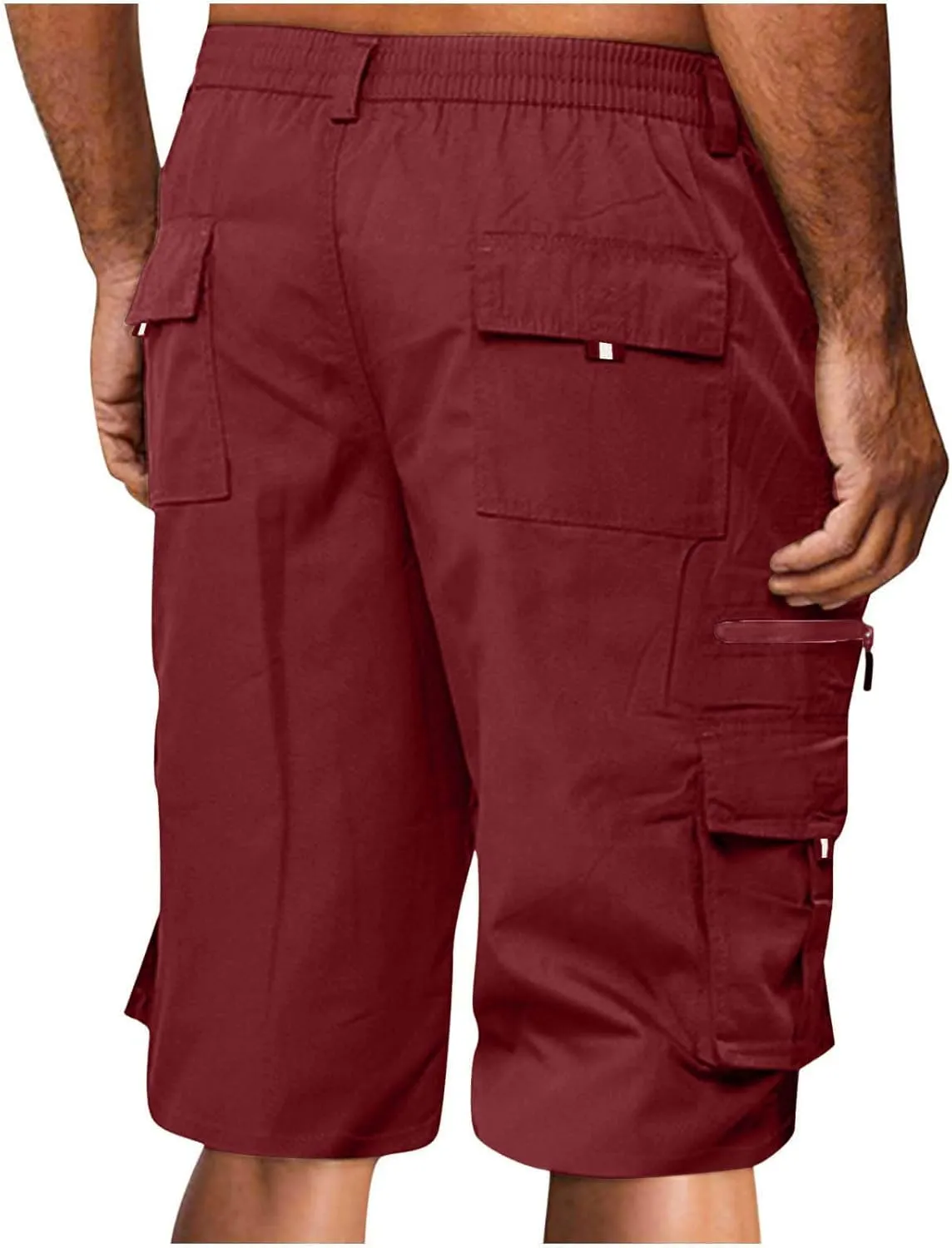 Men's Fashion Button Zipper Cropped Pants Casual Shorts High Elastic Waist Multi-Pocket Straight Leg Comfy Leggings
