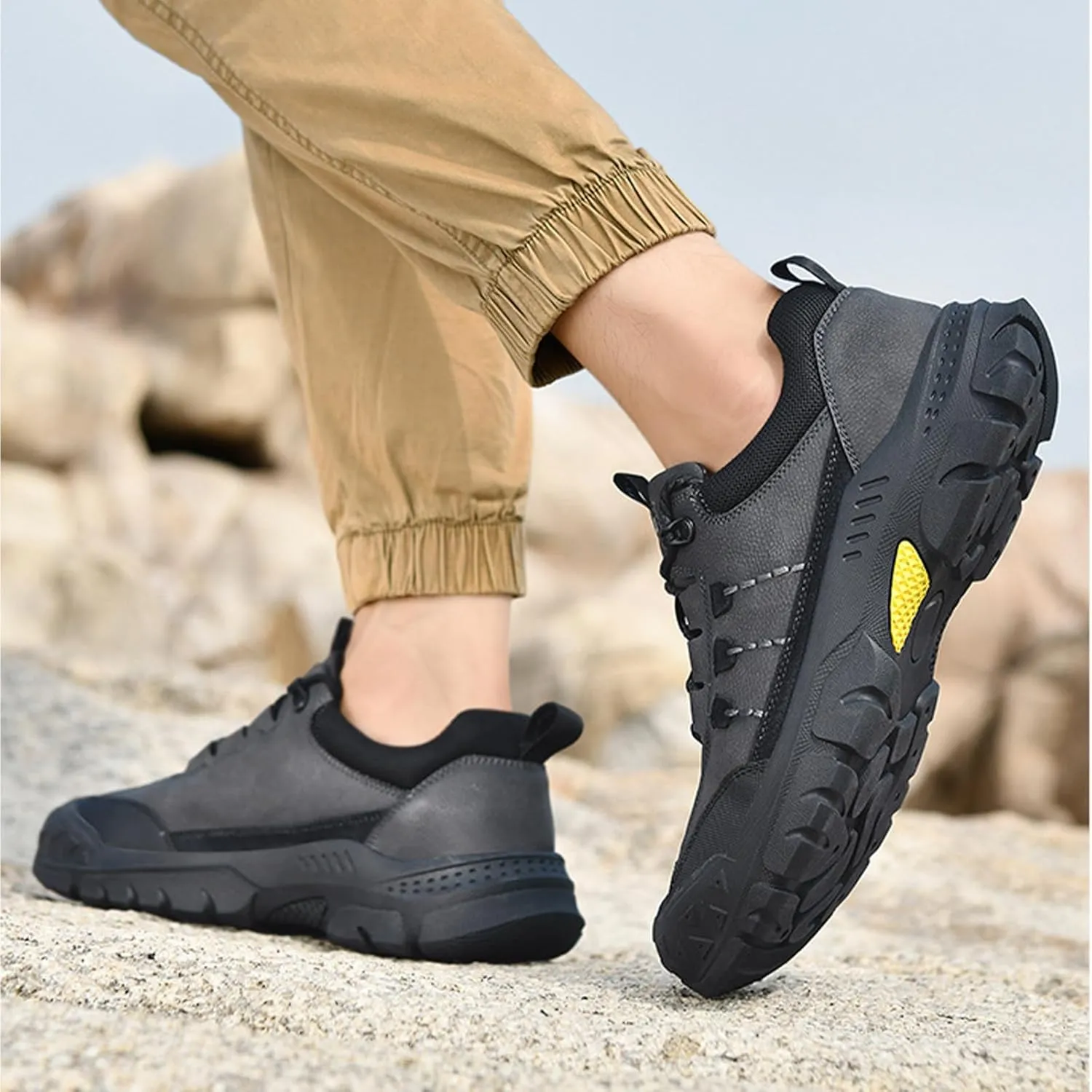 Men's Fashion Hiking Shoes Comfort Platform Anti-Collision Toe Cap Lace-Up Anti-Slip Wear-Resistant Sneakers for Trail Travel Outdoor