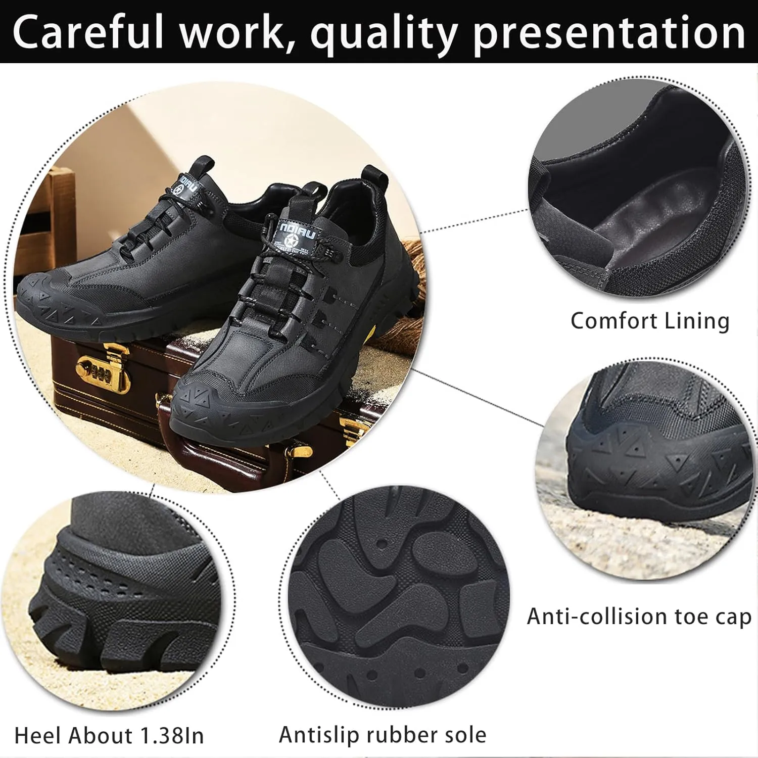 Men's Fashion Hiking Shoes Comfort Platform Anti-Collision Toe Cap Lace-Up Anti-Slip Wear-Resistant Sneakers for Trail Travel Outdoor