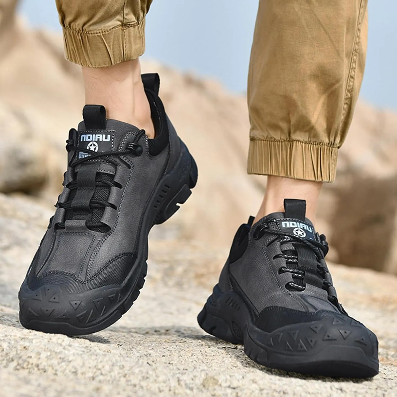 Men's Fashion Hiking Shoes Comfort Platform Anti-Collision Toe Cap Lace-Up Anti-Slip Wear-Resistant Sneakers for Trail Travel Outdoor