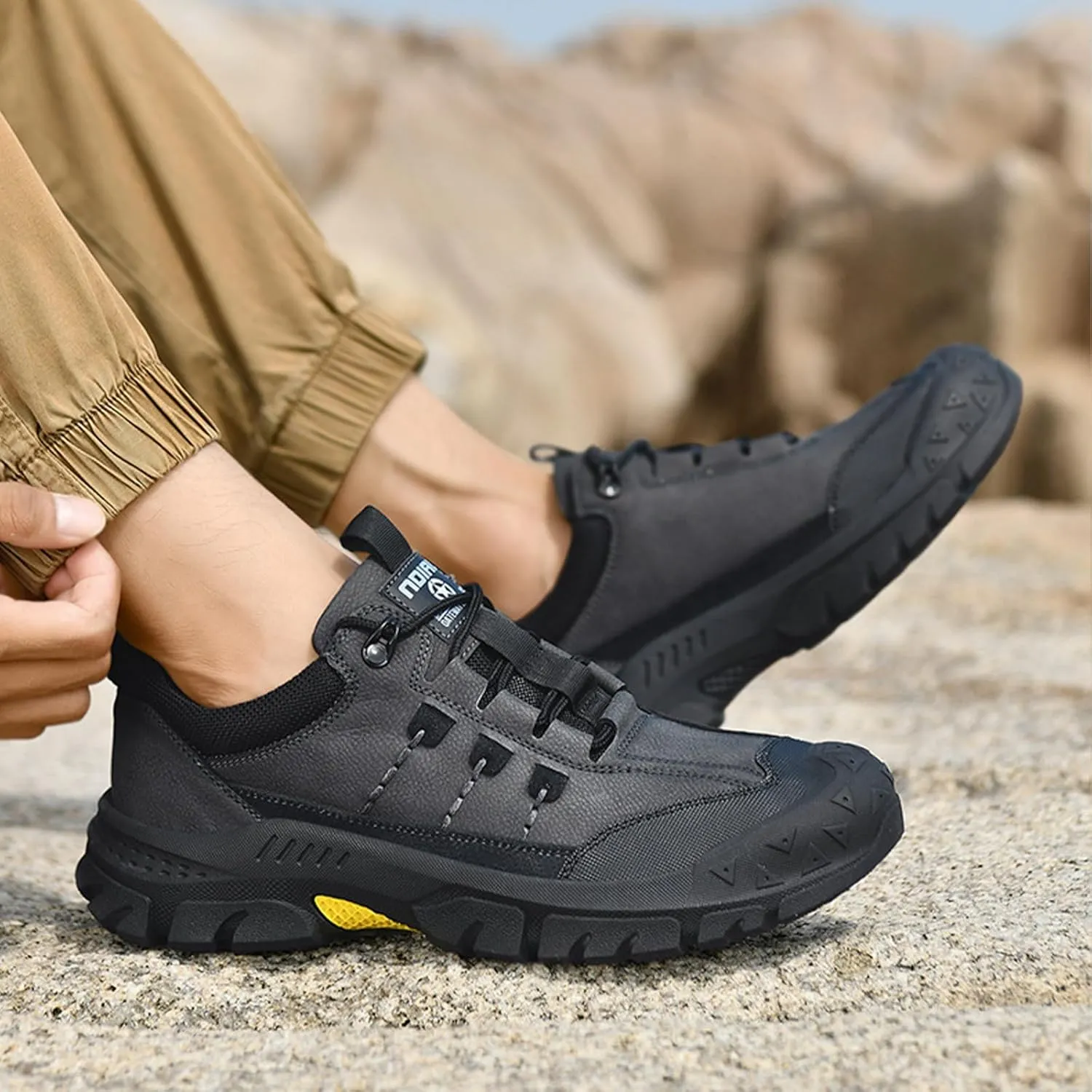 Men's Fashion Hiking Shoes Comfort Platform Anti-Collision Toe Cap Lace-Up Anti-Slip Wear-Resistant Sneakers for Trail Travel Outdoor