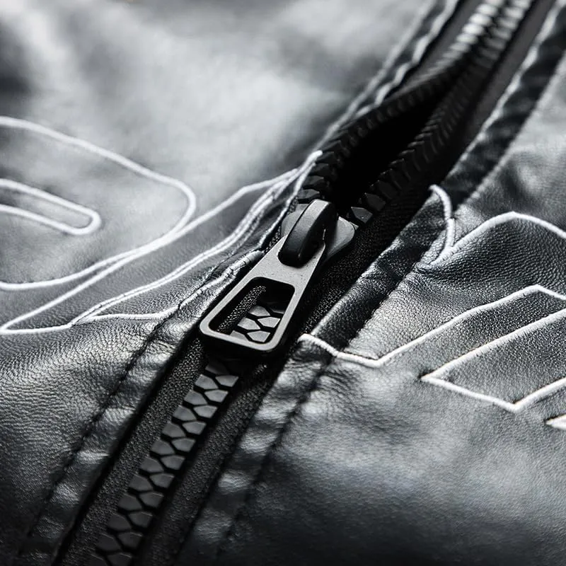 Men's Faux Leather Jacket Oversized Varsity Jacket Zipper Closure Casual Jacket Unisex Motorcycle Jacket