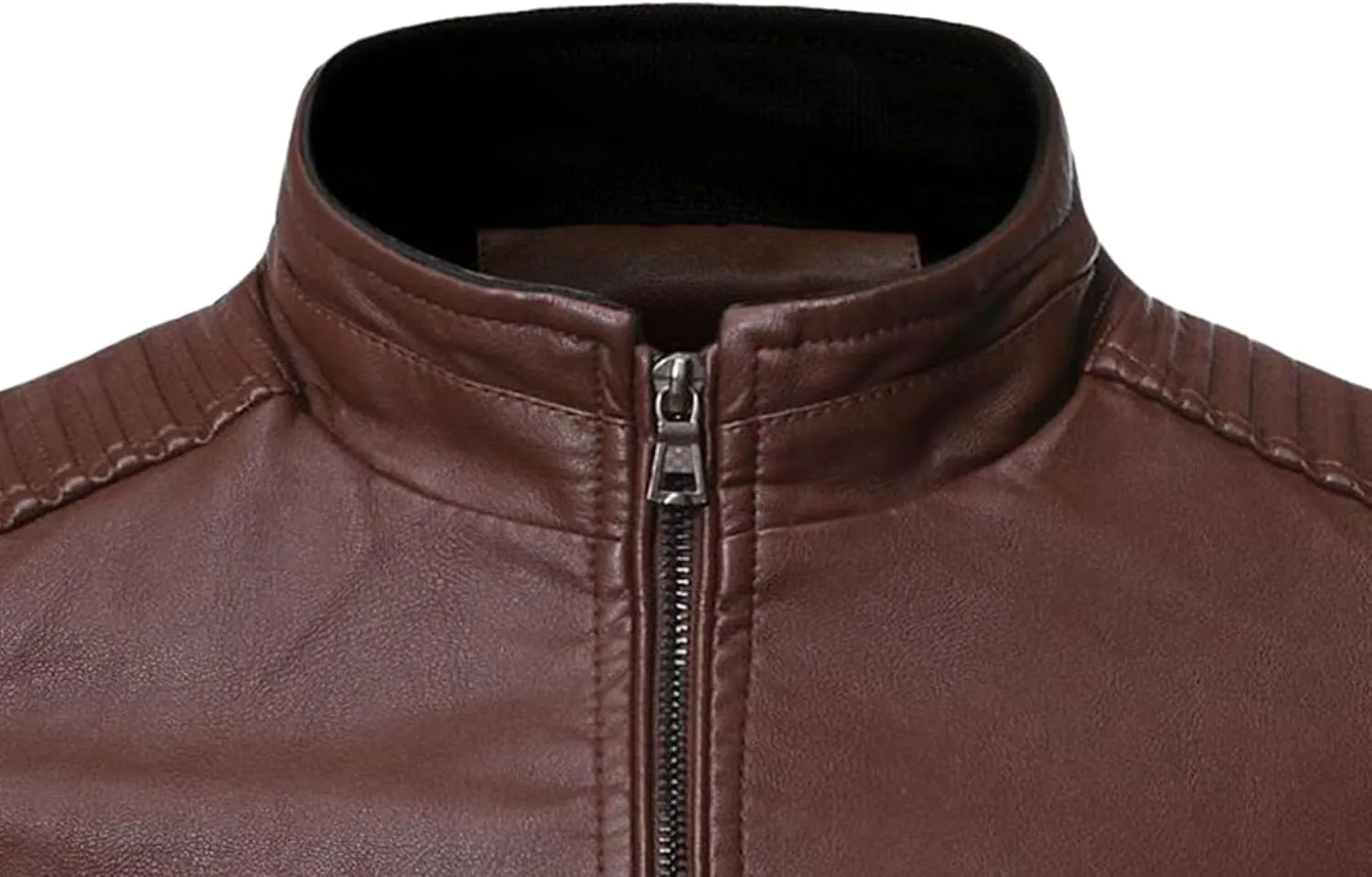 Men's Faux Zip-Up Slim Armor Leather Jacket Stand Collar PU Motorcycle Biker Outerwear Long Sleeve Coat Jackets