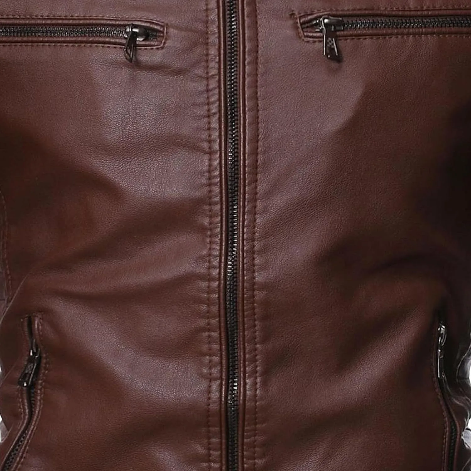 Men's Faux Zip-Up Slim Armor Leather Jacket Stand Collar PU Motorcycle Biker Outerwear Long Sleeve Coat Jackets