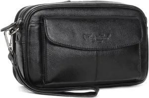 Men's Genuine Leather Clutch Bag Long Wallet, Small Phone Handbag Large Capacity Zipper Travel Pouch Coin Purse