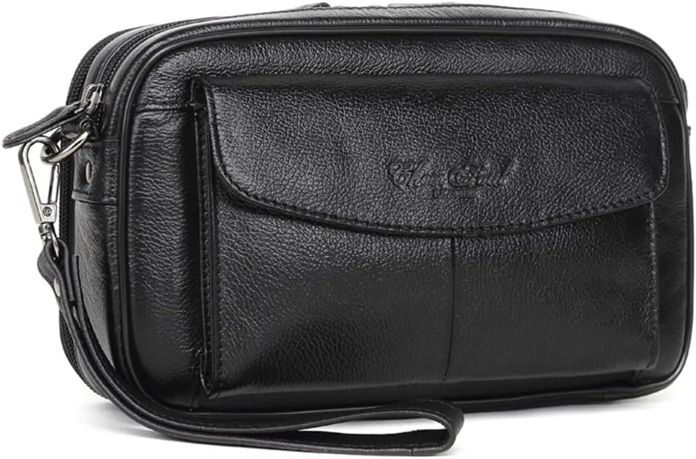 Men's Genuine Leather Clutch Bag Long Wallet, Small Phone Handbag Large Capacity Zipper Travel Pouch Coin Purse