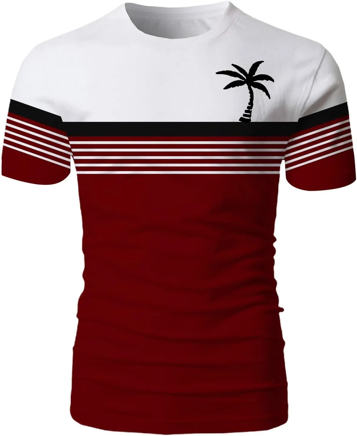 Men's Hawaiian Shirts Button Down Short Sleeve Crew Neck Tropical Holiday Beach Striped Coconut Tree Graphic Shirt