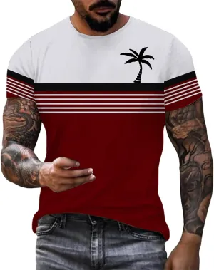Men's Hawaiian Shirts Button Down Short Sleeve Crew Neck Tropical Holiday Beach Striped Coconut Tree Graphic Shirt