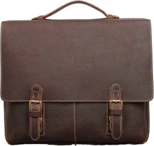 Men's Leather Briefcase Laptop Bag, Double Layer Working Tote for Men, Professional & Spacious