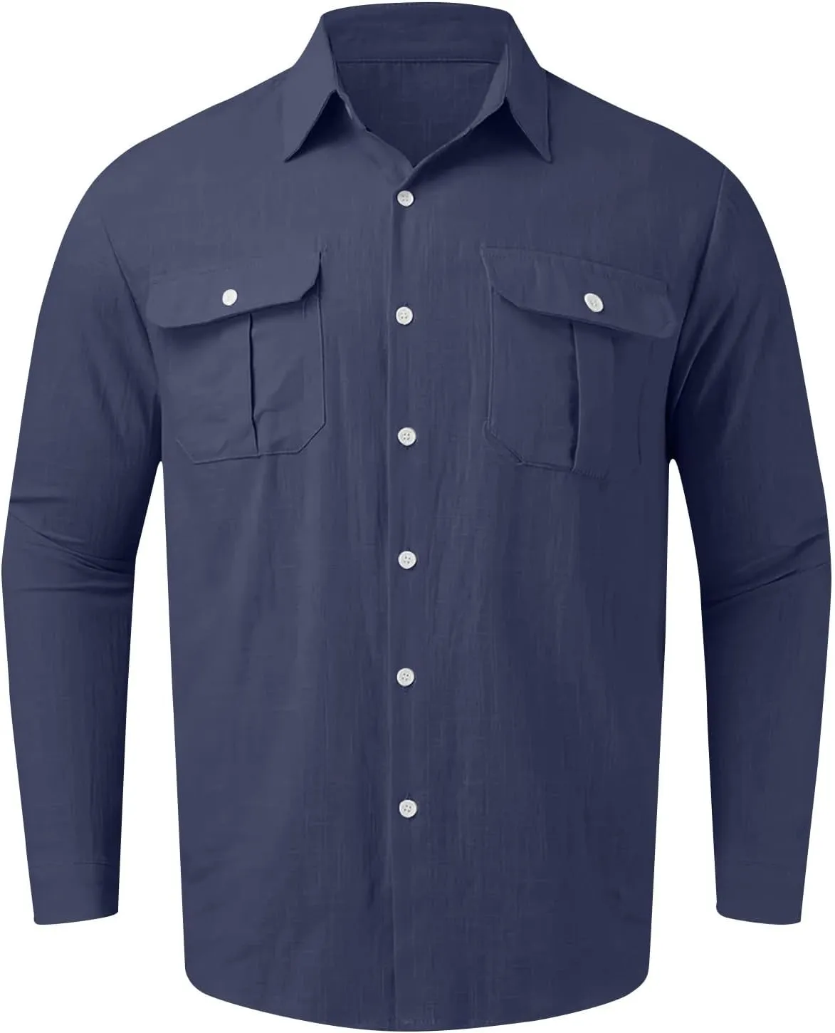 Mens Linen Shirt Long Sleeve Button Down Solid Color Beach Hawaiian Shirts Plus Size Loose Blouse with Pocket 2025