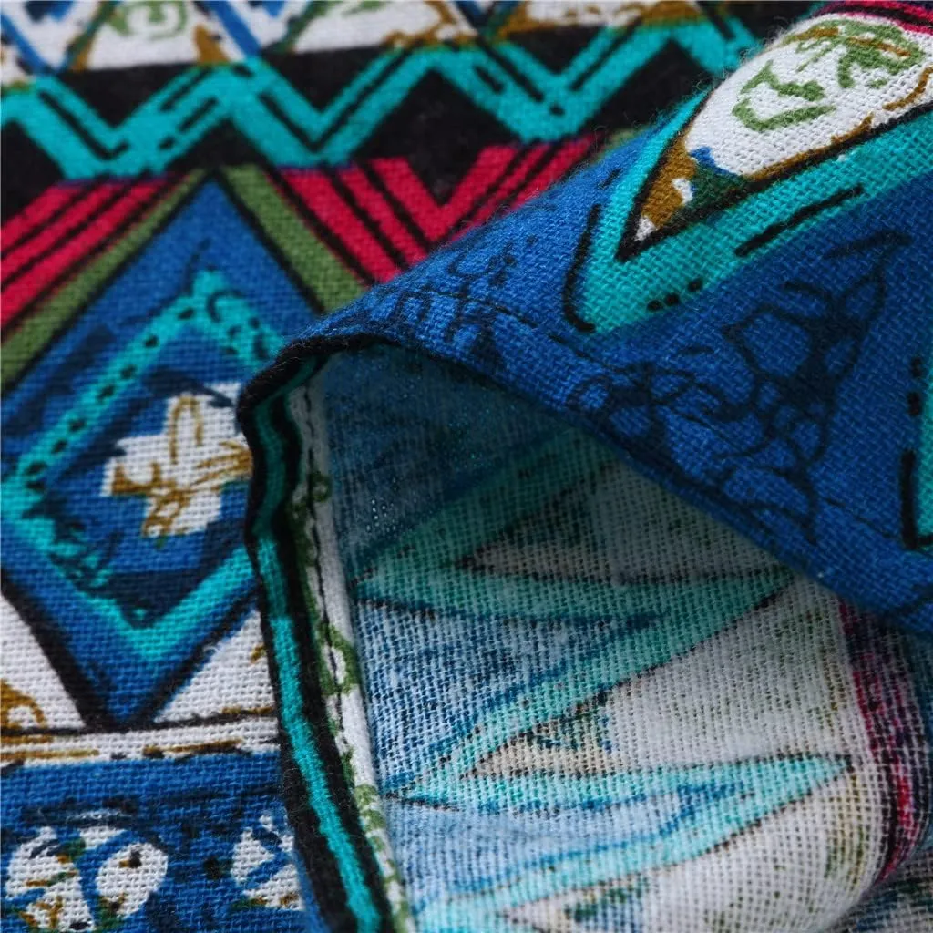 Men's Linen Shirt Long Sleeve Printed Ethnic Style Fashion Cotton Blouses 2025 Aztec Casual Loose Button Down Tops