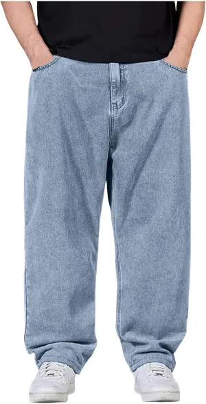 Mens Loose Fit Jeans Streetwear Skateboard Baggy Punk Y2k Hip Hop Multi-Pocket Oversized Wide Leg Denim Pants Trouser