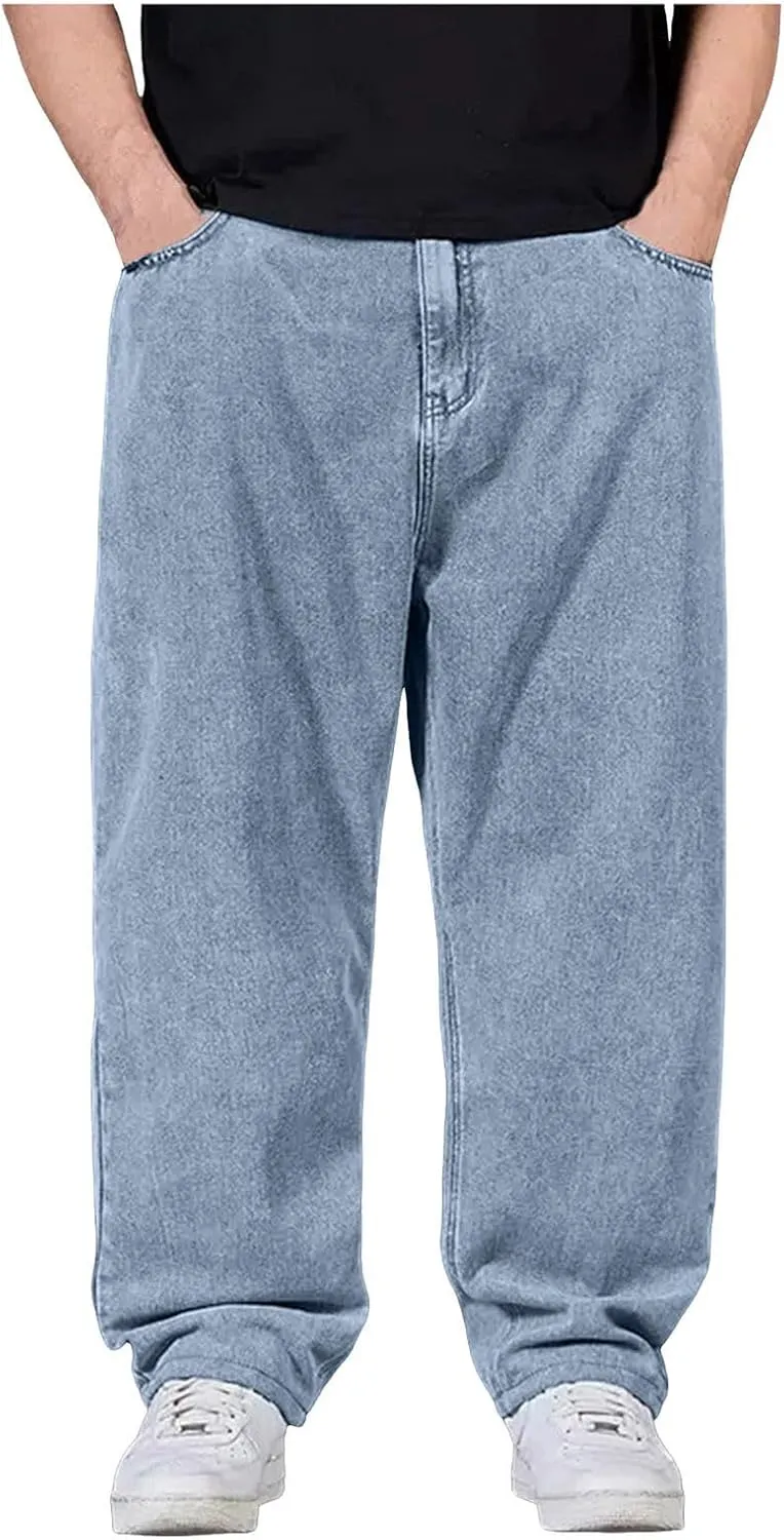 Mens Loose Fit Jeans Streetwear Skateboard Baggy Punk Y2k Hip Hop Multi-Pocket Oversized Wide Leg Denim Pants Trouser