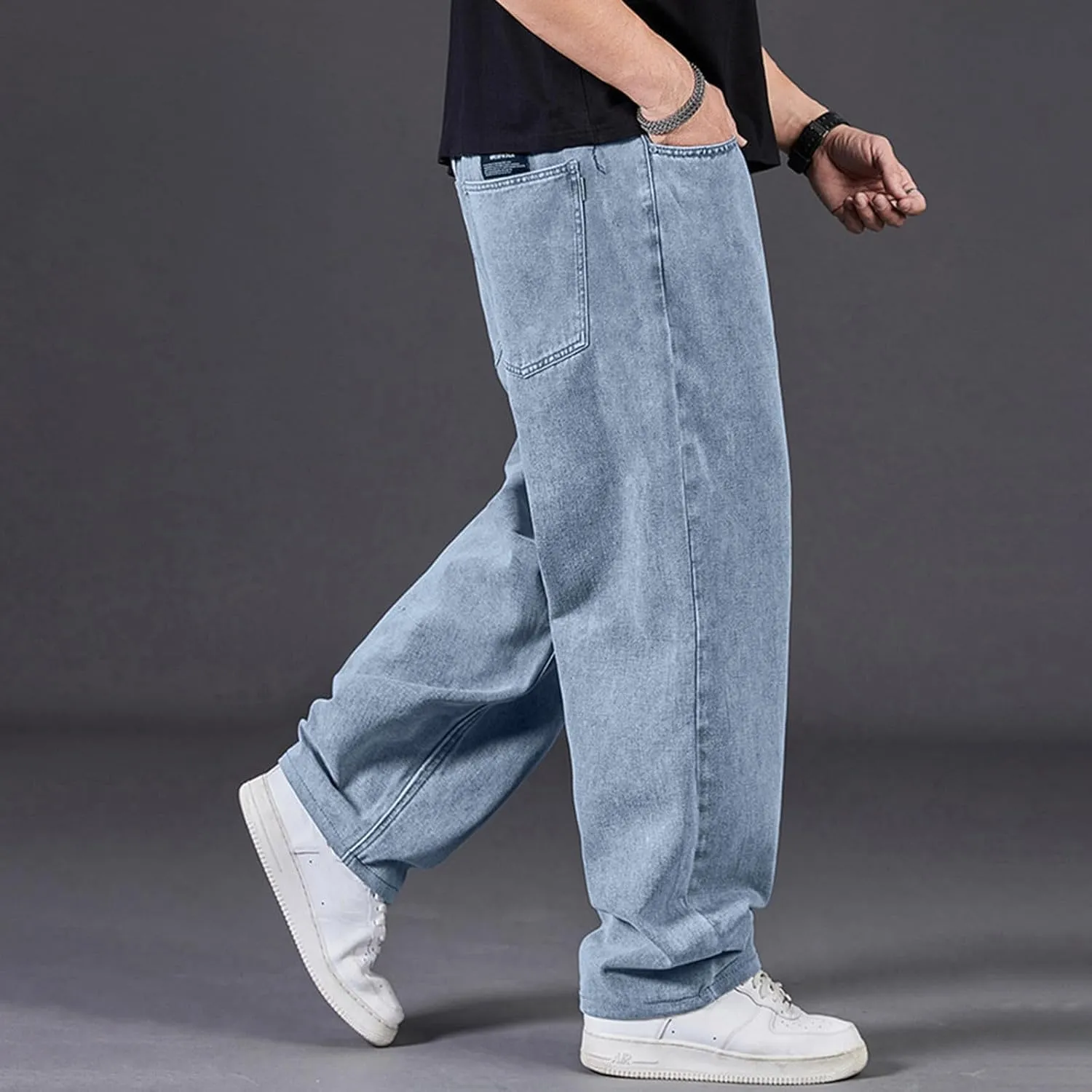 Mens Loose Fit Jeans Streetwear Skateboard Baggy Punk Y2k Hip Hop Multi-Pocket Oversized Wide Leg Denim Pants Trouser