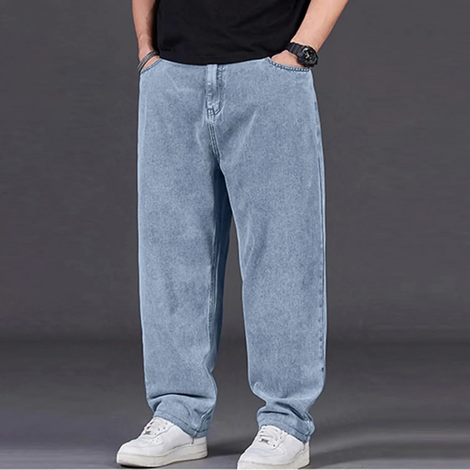 Mens Loose Fit Jeans Streetwear Skateboard Baggy Punk Y2k Hip Hop Multi-Pocket Oversized Wide Leg Denim Pants Trouser