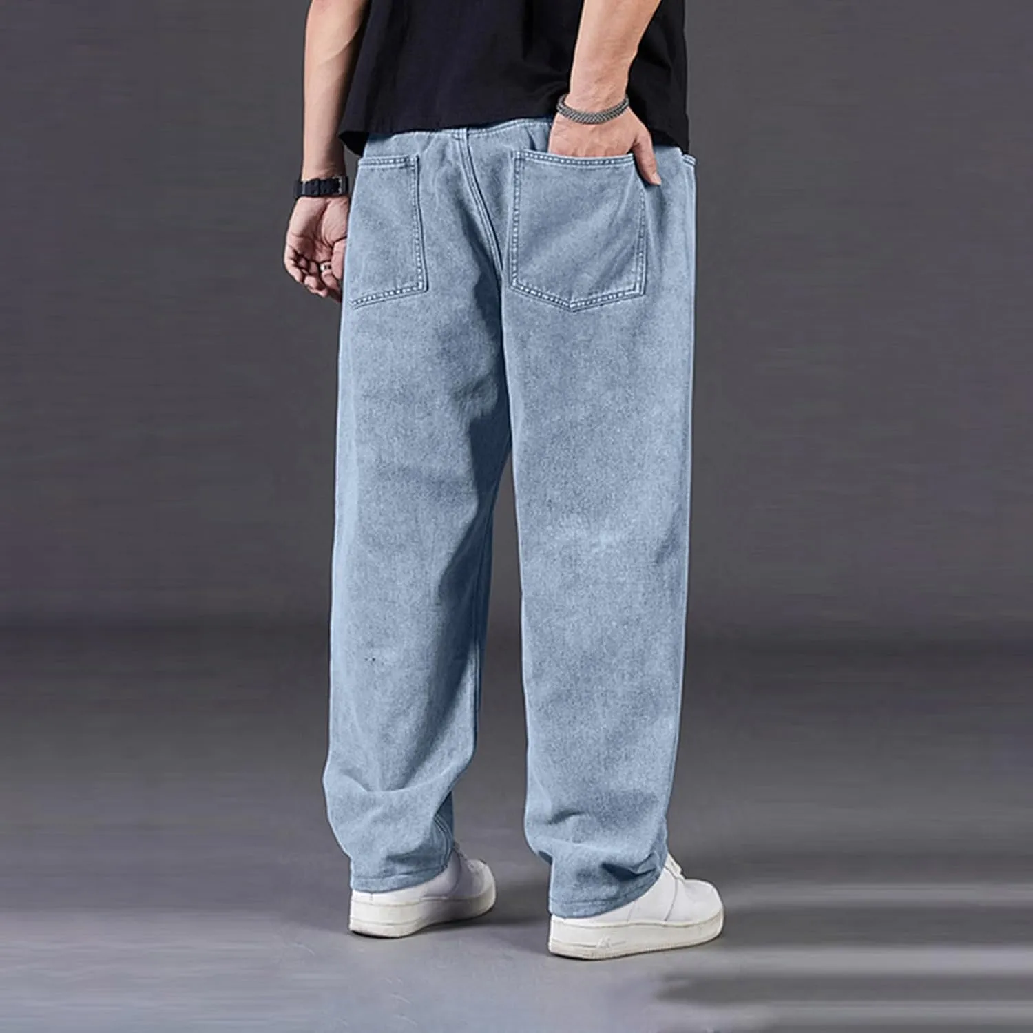Mens Loose Fit Jeans Streetwear Skateboard Baggy Punk Y2k Hip Hop Multi-Pocket Oversized Wide Leg Denim Pants Trouser