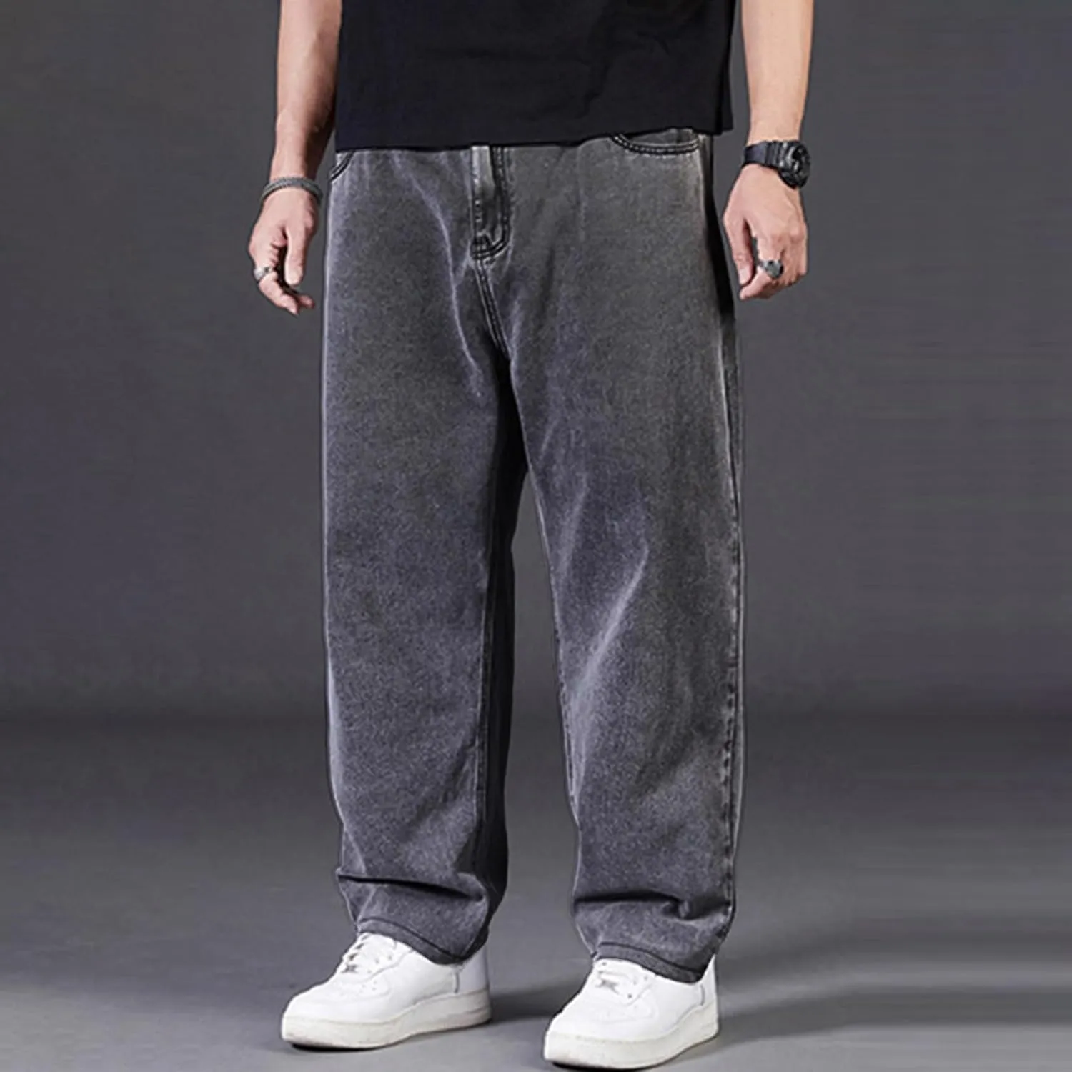 Mens Loose Fit Jeans Streetwear Skateboard Baggy Punk Y2k Hip Hop Multi-Pocket Oversized Wide Leg Denim Pants Trouser