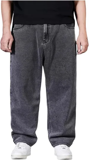 Mens Loose Fit Jeans Streetwear Skateboard Baggy Punk Y2k Hip Hop Multi-Pocket Oversized Wide Leg Denim Pants Trouser