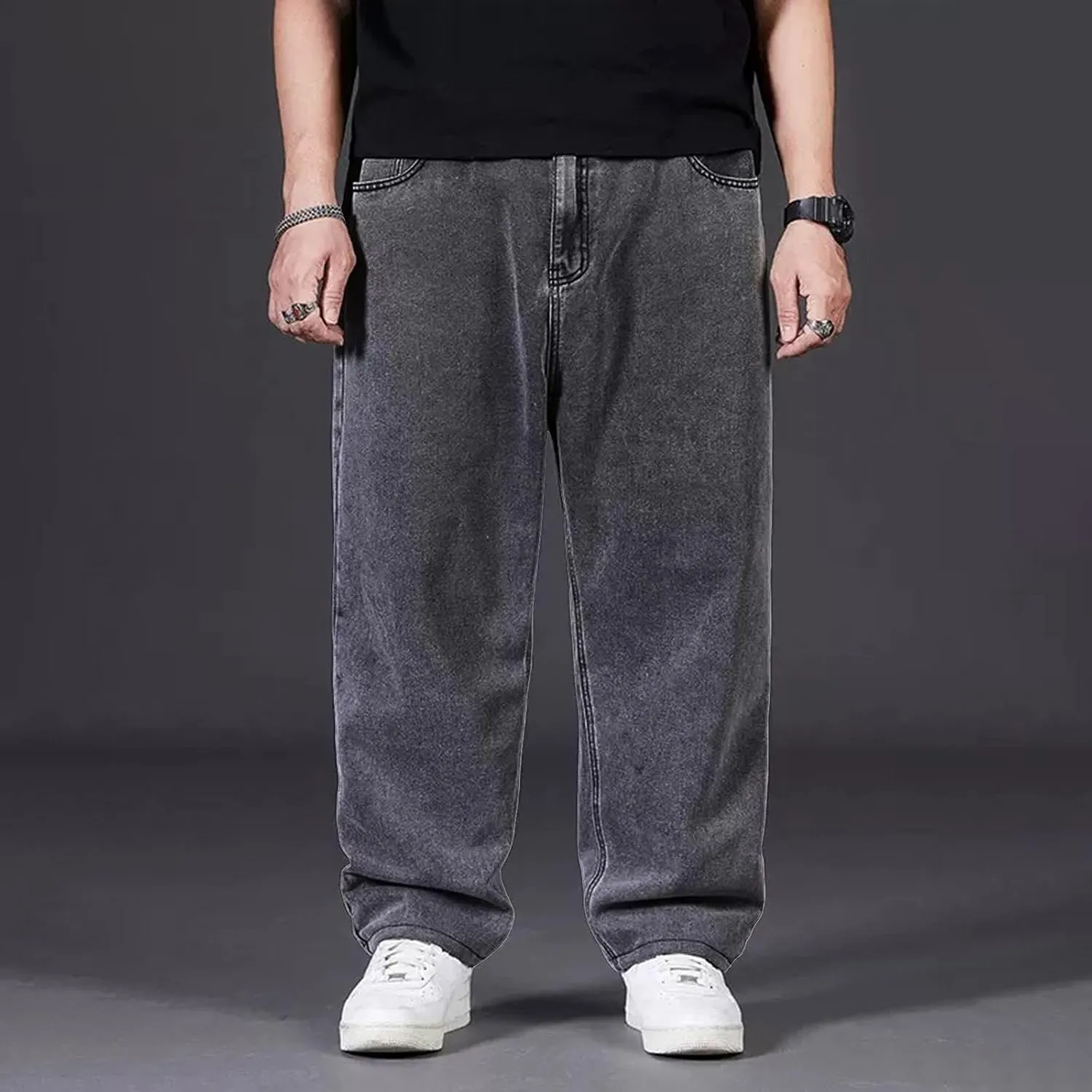 Mens Loose Fit Jeans Streetwear Skateboard Baggy Punk Y2k Hip Hop Multi-Pocket Oversized Wide Leg Denim Pants Trouser