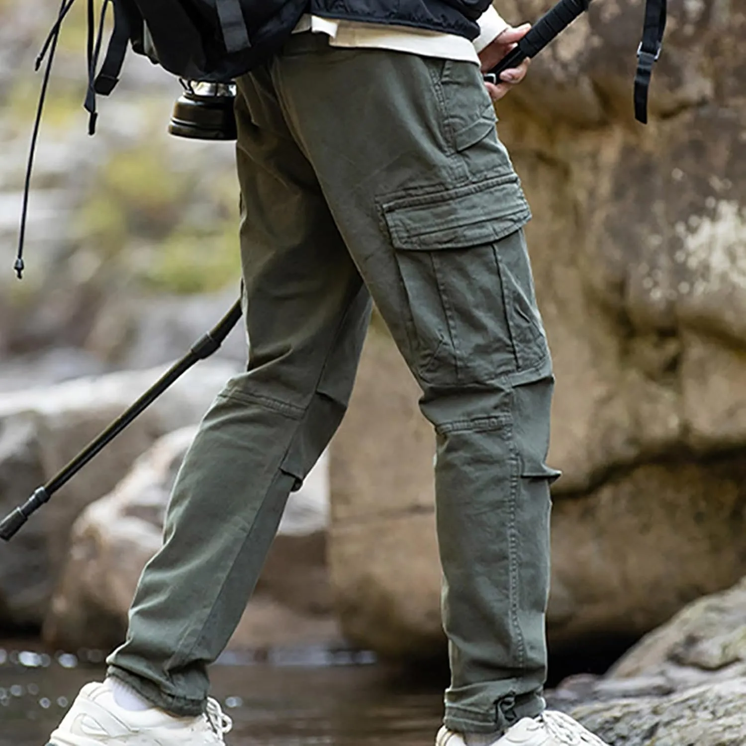 Mens Lounge Cargo Pants Plus Size Joggers Pants Stretch Fish Pants Multi-Pocket Straight Leg Pants Fall Basic Pants