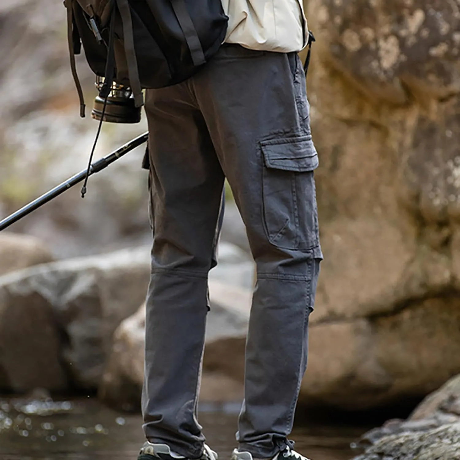 Mens Lounge Cargo Pants Plus Size Joggers Pants Stretch Fish Pants Multi-Pocket Straight Leg Pants Fall Basic Pants