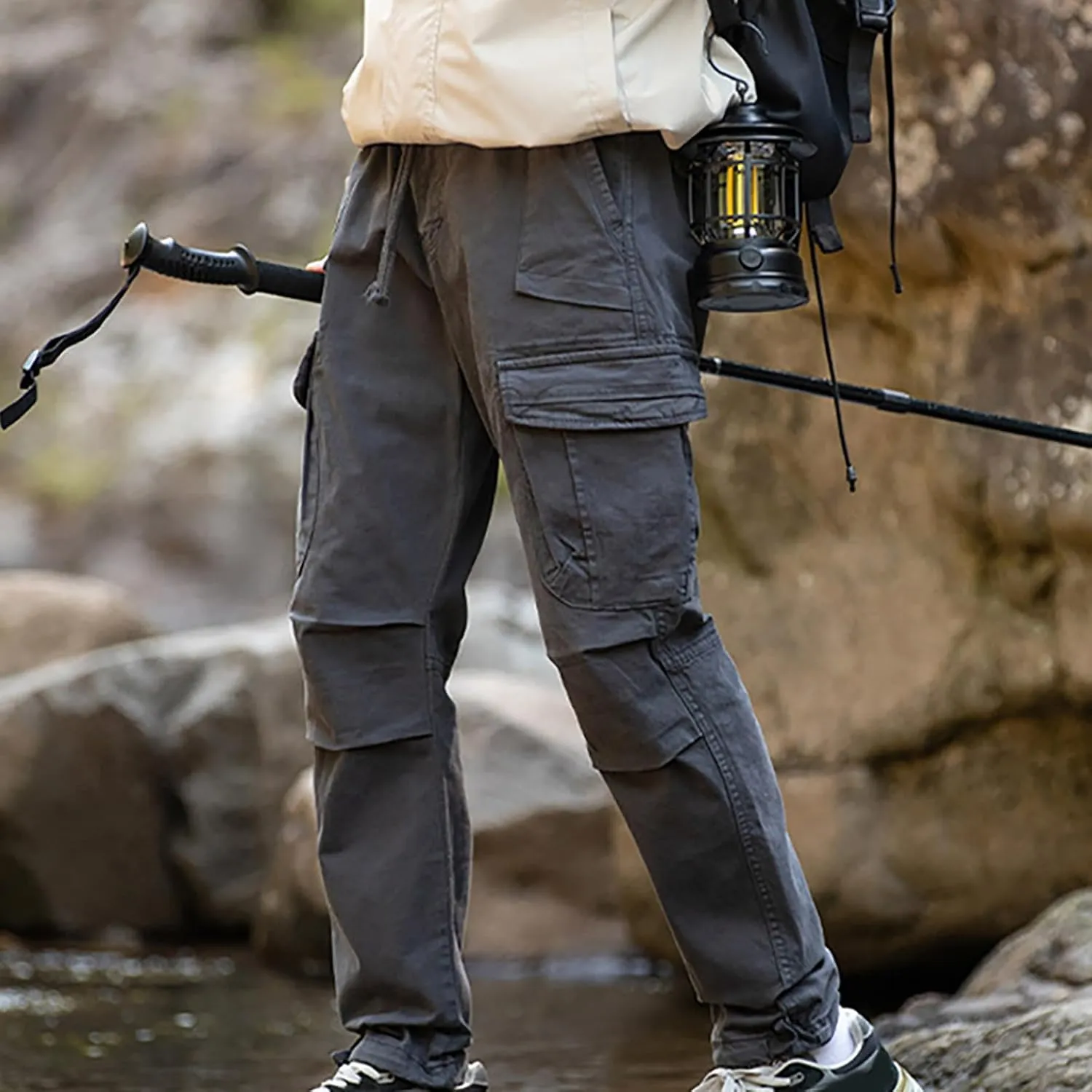 Mens Lounge Cargo Pants Plus Size Joggers Pants Stretch Fish Pants Multi-Pocket Straight Leg Pants Fall Basic Pants
