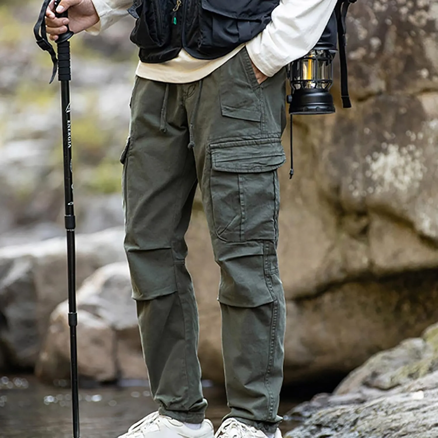 Mens Lounge Cargo Pants Plus Size Joggers Pants Stretch Fish Pants Multi-Pocket Straight Leg Pants Fall Basic Pants