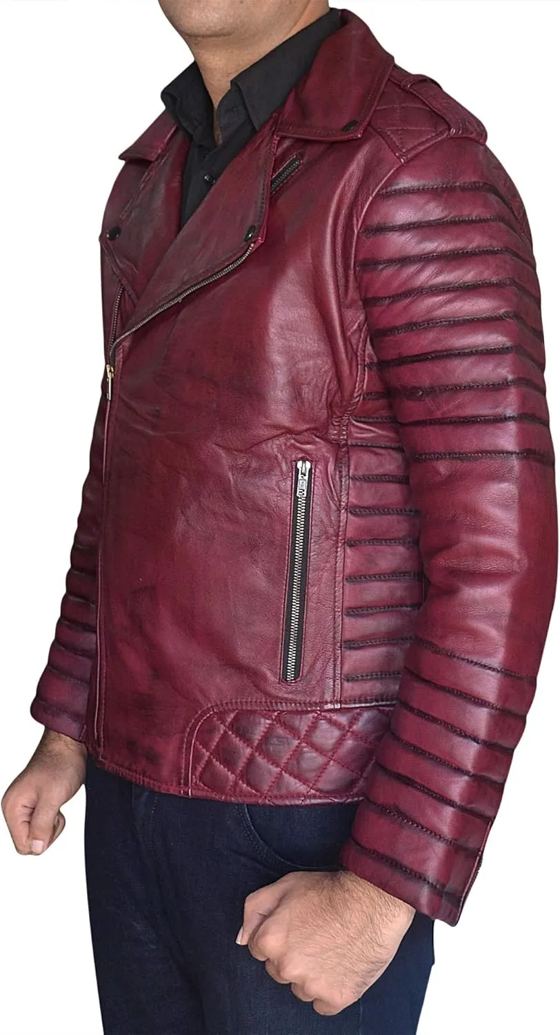 Mens Motorcycle Leather Jacket Black Brando Leather Biker Real Lambskin Asymmetrical Rider Jacket for Bikers