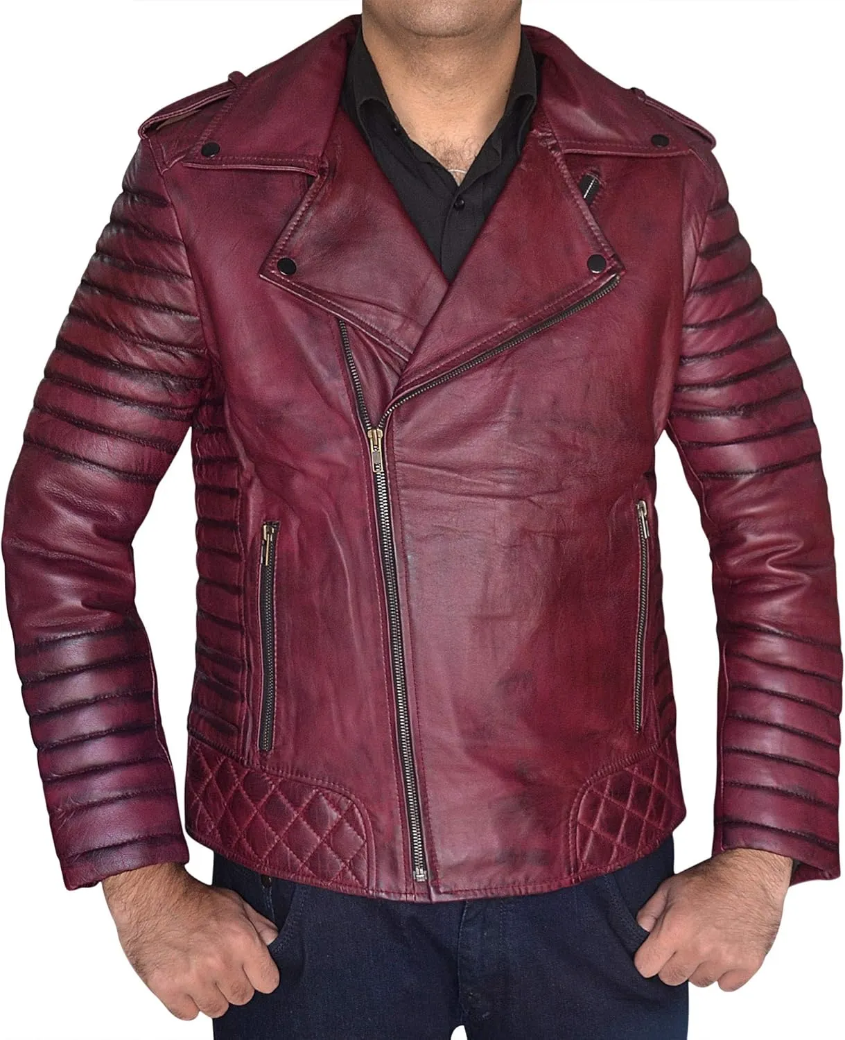 Mens Motorcycle Leather Jacket Black Brando Leather Biker Real Lambskin Asymmetrical Rider Jacket for Bikers