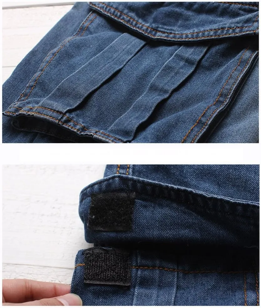 Men`s Motorcycle Loose Fit Cropped Work Jeans Denim Cargo Shorts