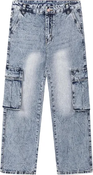 Men's Non-Stretch Loose Fit Wide-Leg Baggy Cargo Jeans Pants