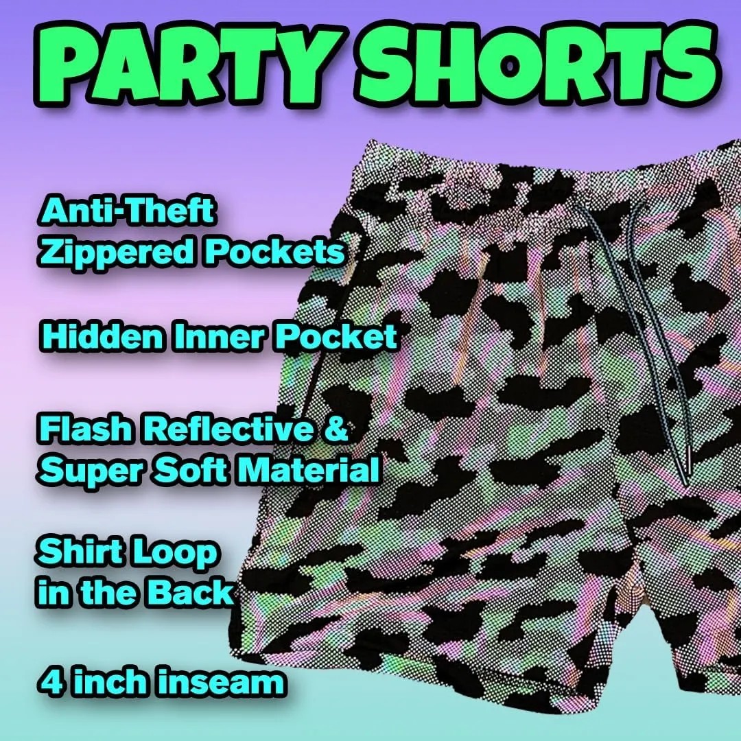 Men's Party Booty 4in Inseam Shorts, Zippered Pockets, Rave & Festivals LGBTQ, Gay Weekender