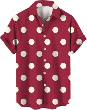 Men's Polka Dot 3D Print Shirt Short Sleeve Lapel Button Down Casual Slim Fit Graphic Tee Summer Beach Party Vacation Top