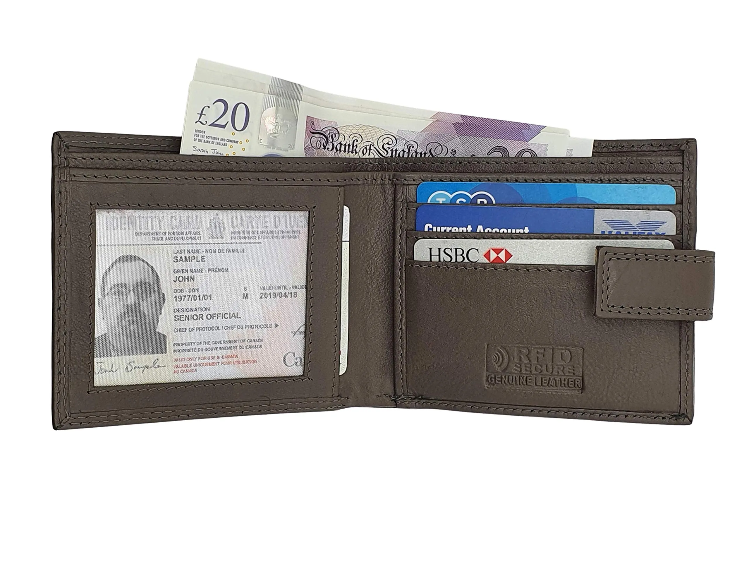Mens RFID Blocking Leather Passcase Wallet With A Large Zip Around Coin Pocket M70 (GREY)