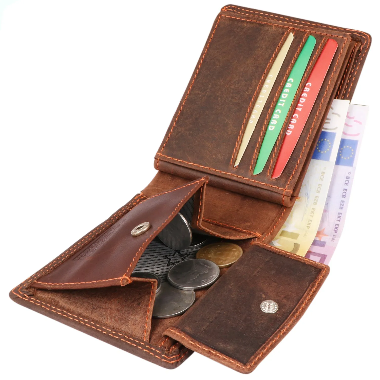 Mens RFID Oiled Hunter Leather Billfold Wallet Brown