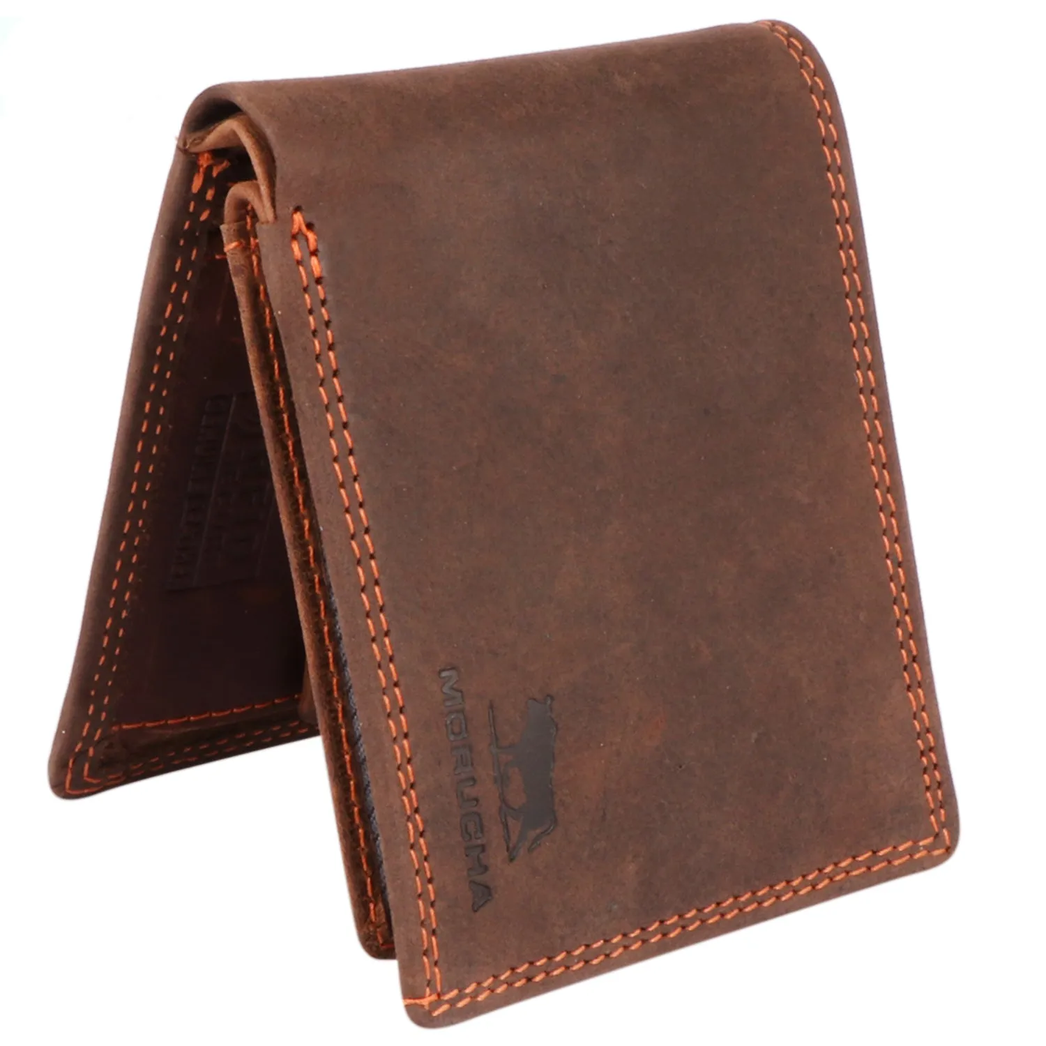 Mens RFID Oiled Hunter Leather Billfold Wallet Brown